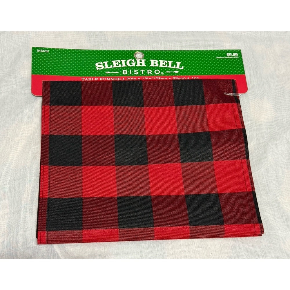 Sleigh Bell Bistro Table Runner Red &‎ Black Buffalo Plaid 70 in by 13 in